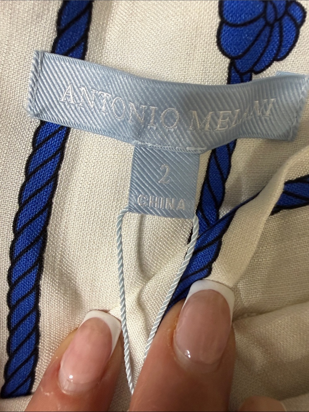NWT ANTONIO MELANI White Dress with Blue Rope-Stripe and Front Knot XS - Picture 6 of 10